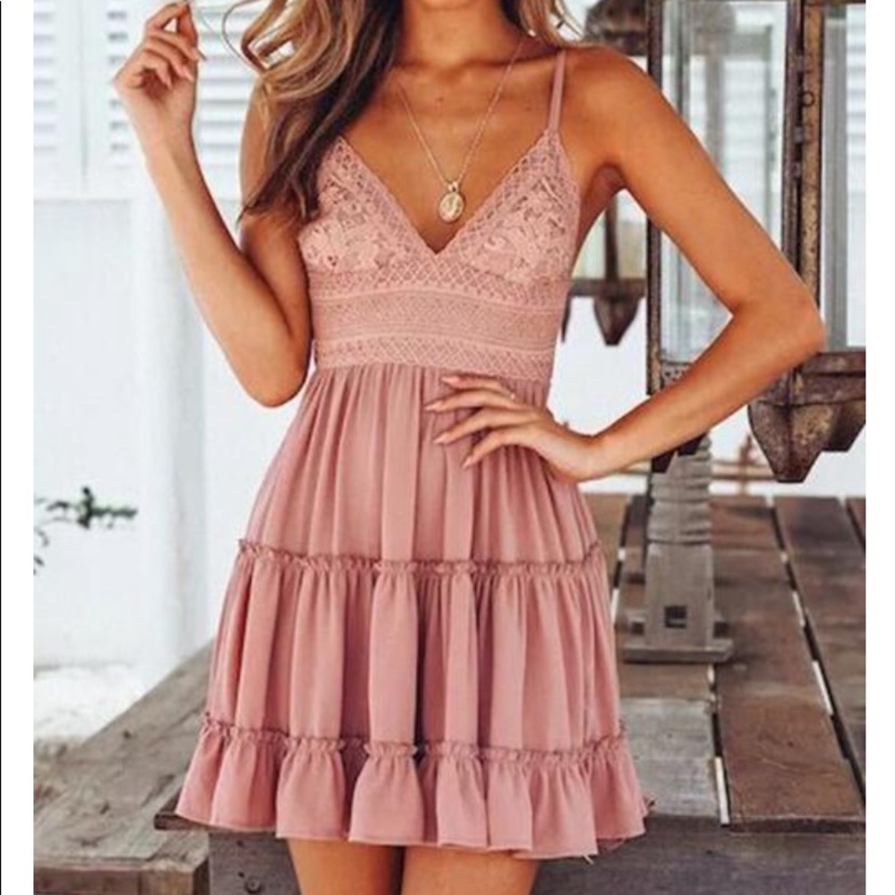 Pink Lace Mini Dress